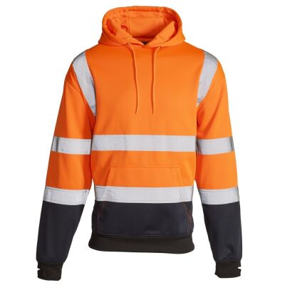 Hi-Vis Reflective 2-Tone Hooded Sweatshirt Orange/Navy - S
