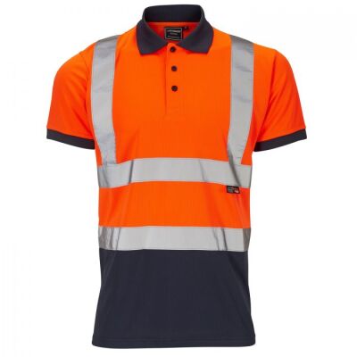 Hi-Vis Reflective 2-Tone Polo Shirt Orange/Navy - 3XL