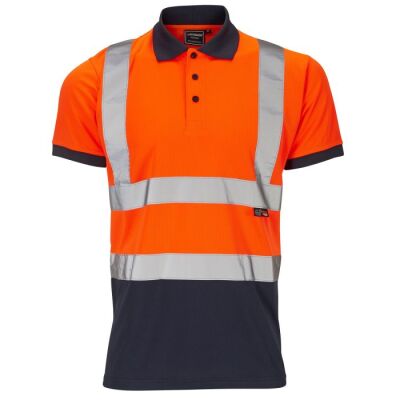 Hi Vis Reflective 2 Tone Polo Shirt Orange/Navy - S