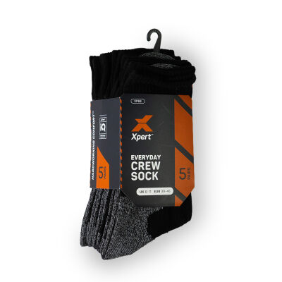 Xpert Core Crew Sock 5 Pack Black